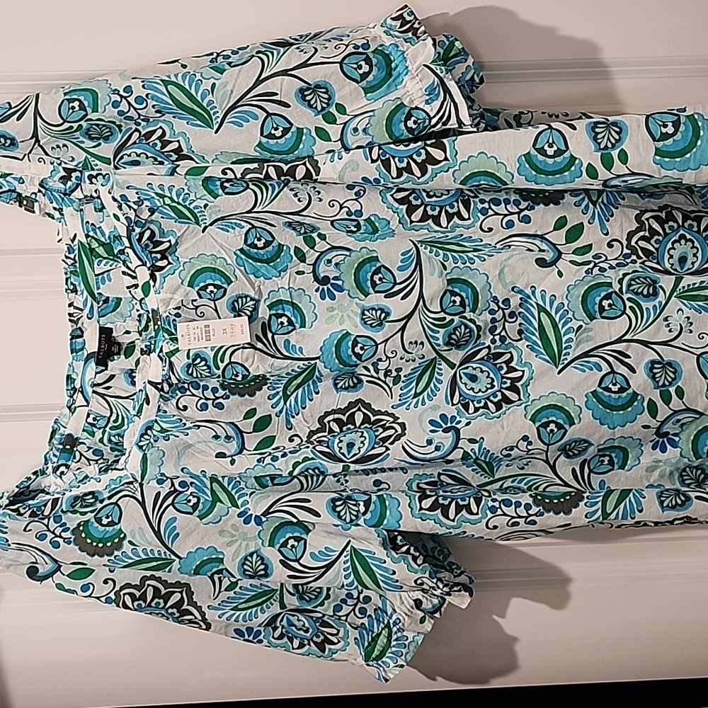 NEW Talbots Blue Green Floral Ruffle Square Neck Top 3x - Picture 5 of 7
